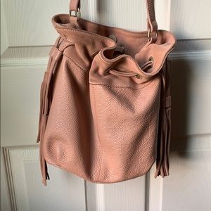 Pink leather and suede bucket bag